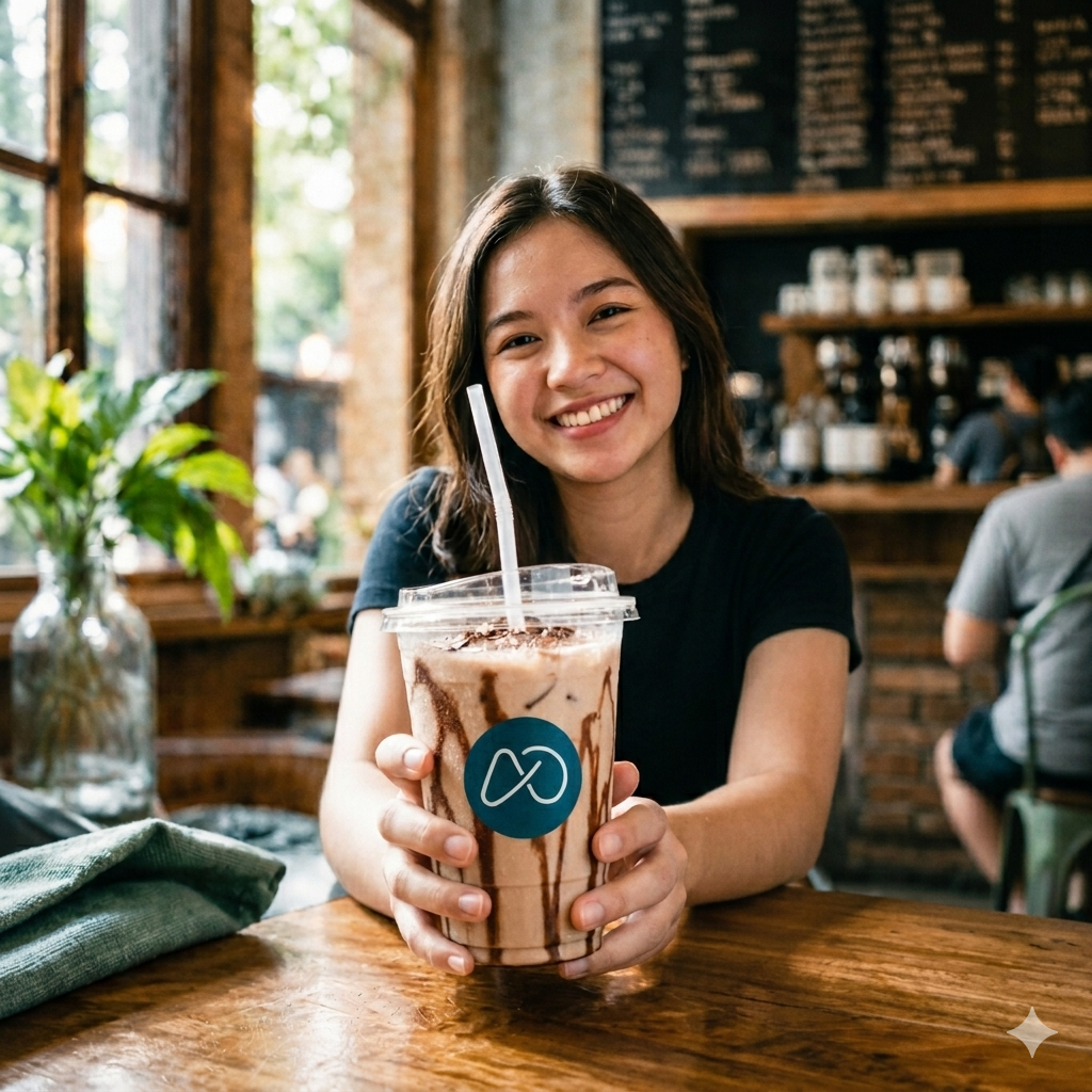 Maya enjoying coffee