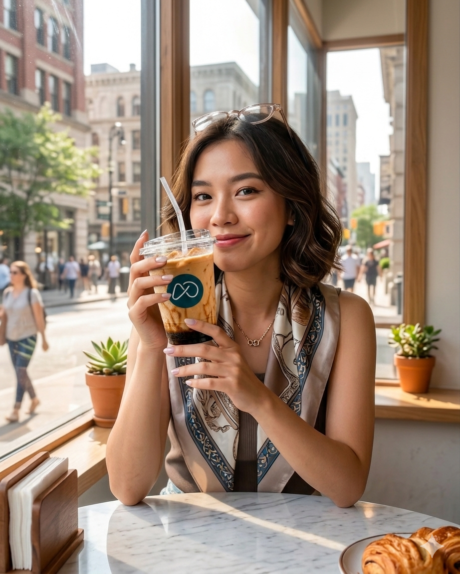 Nadia enjoying coffee
