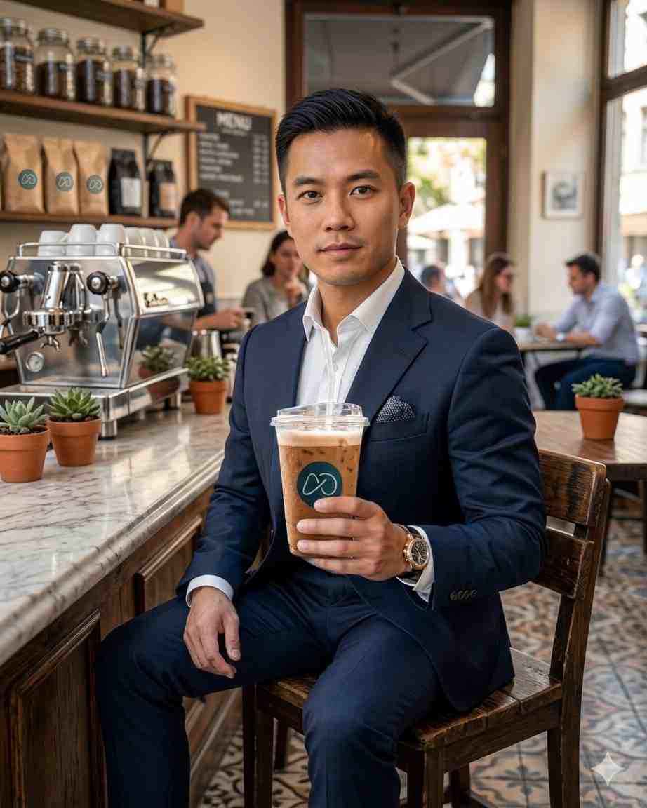 Dimas enjoying coffee