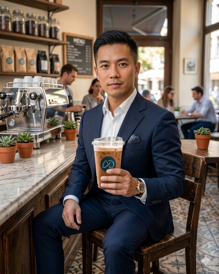 Dimas enjoying coffee